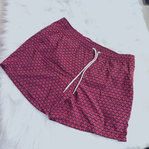 J Crew Swim Trunk 6" inseam Red Navy Print XL Beach Pool Preppy Vacation #AH834 - Picture 1 of 11